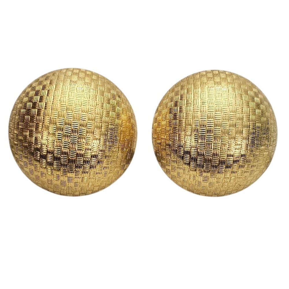 FO Inc. Gold Tone Round Dome Clip On Earrings Weave Texture, Fernando Originals